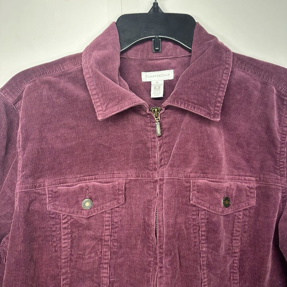 Charter Club Women’s Medium Corduroy Jacket Purple Zip Front Long Sleeve - Picture 5 of 12